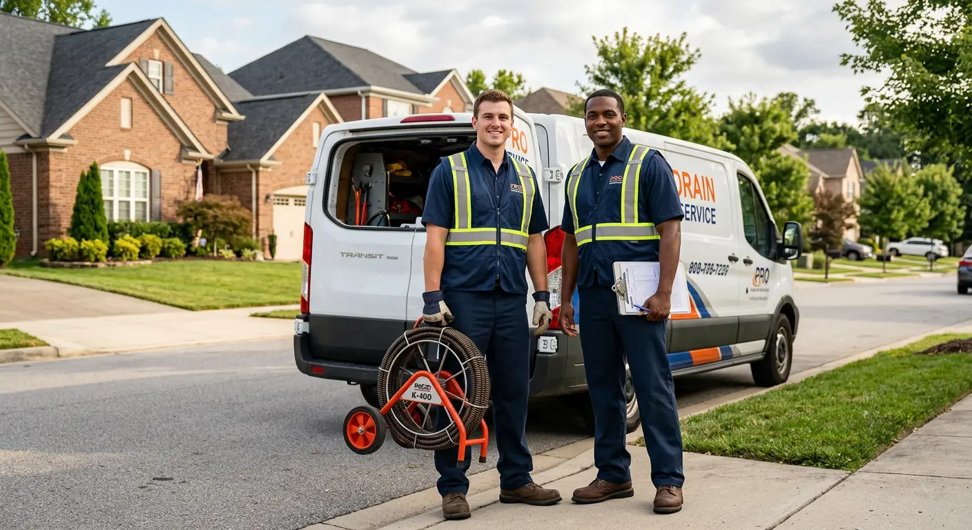 Sewer and drain service team with equipment ready for work in Brookings