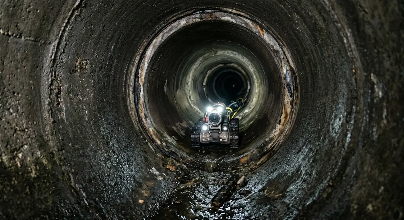 Robotic sewer camera inspecting pipe interior for Sewer Line Cleaning in Brookings